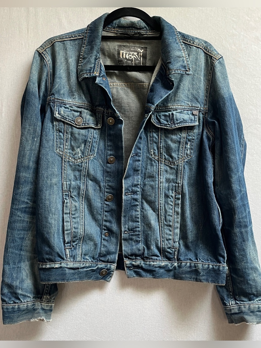 Mavi Distressed Denim Trucker Jacket Jean Button Front M